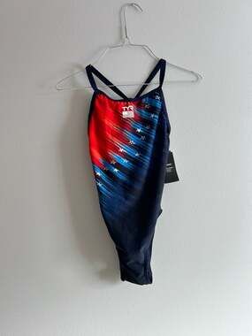 TYR Women's Durafast Elite Diamondfit Swimsuit - Valiance Navy Red Size Small 30